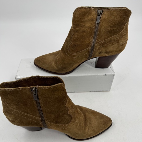 Frye Suede Leather Western Ankle Boots Women's‎ Size 9.5M Brown Zipper - Picture 3 of 10